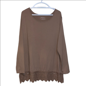 CW Classics Women's Brown Lace Trim Long Sleeve Top size 3X